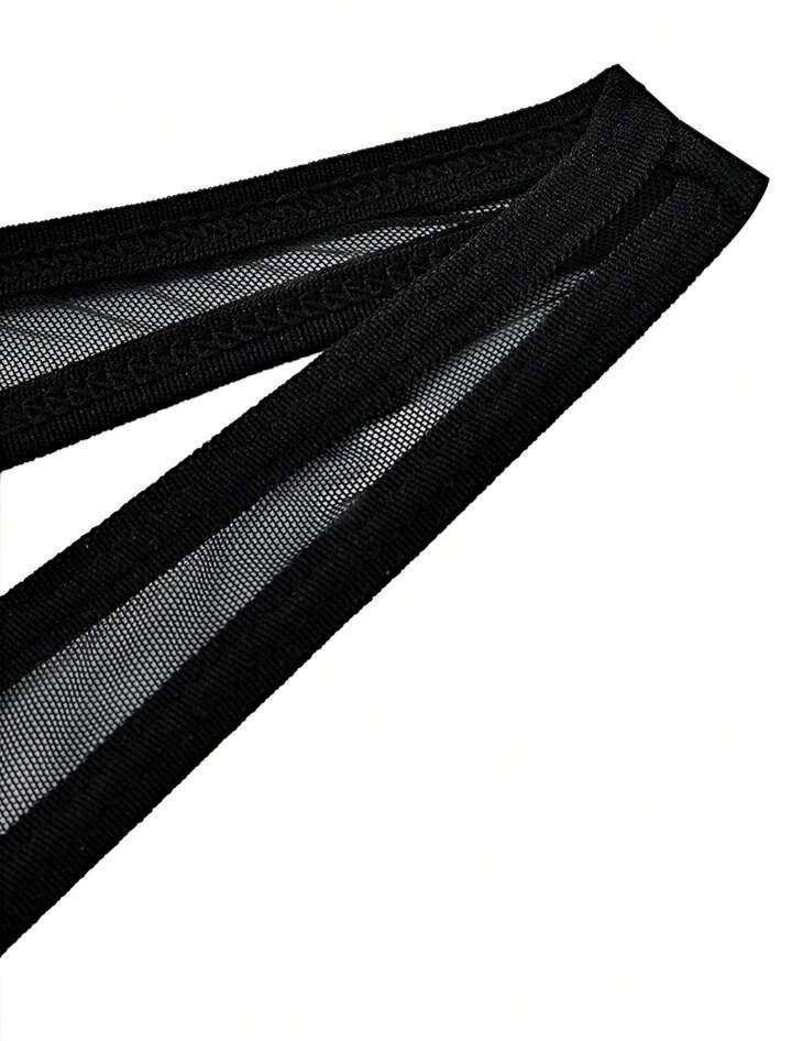 Men's Black Mesh Thong Underwear Whit Ring Detail